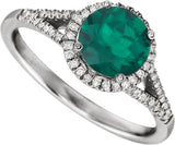 14K White Gold Lab-Grown Emerald & 1/6 CTW Natural Diamond Ring  