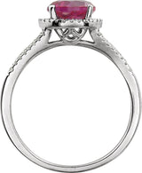 14K White Lab-Grown Ruby & 1/6 CTW Natural Diamond Ring