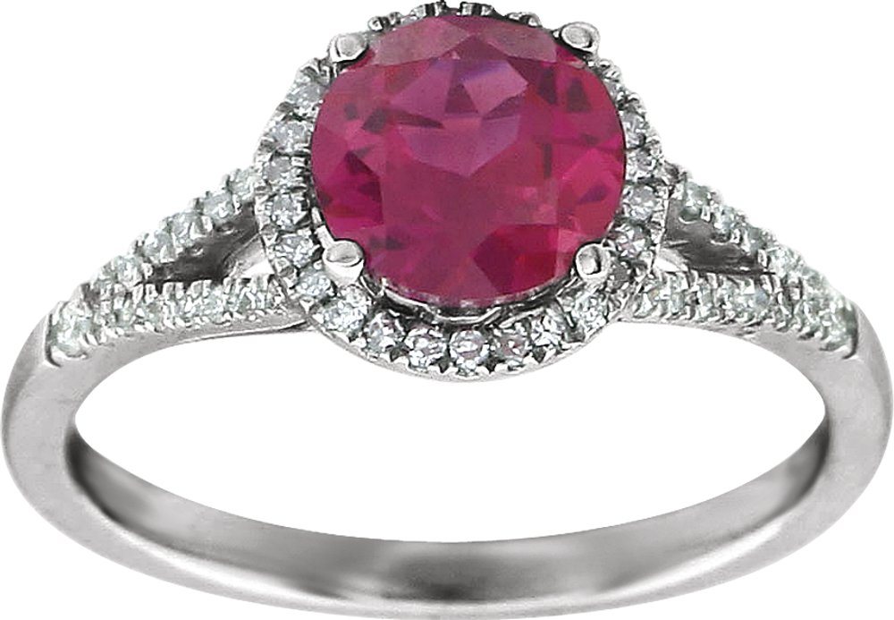 14K White Lab-Grown Ruby & 1/6 CTW Natural Diamond Ring