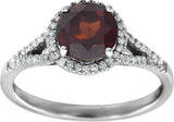 14K White Natural Mozambique Garnet & 1/6 CTW Natural Diamond Ring