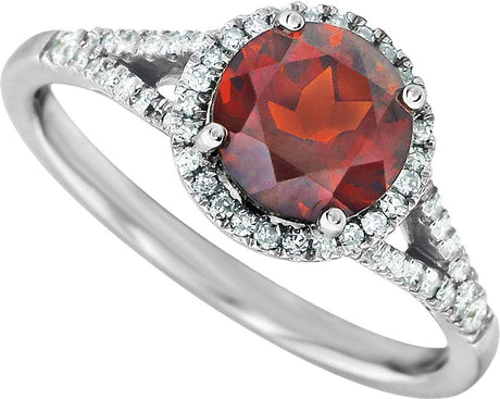 14K White Natural Mozambique Garnet & 1/6 CTW Natural Diamond Ring