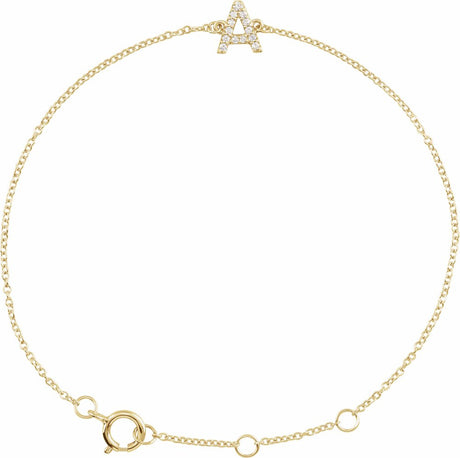 14K Yellow Gold 1/10 CTW Natural Diamond Initial A 6-7" Bracelet