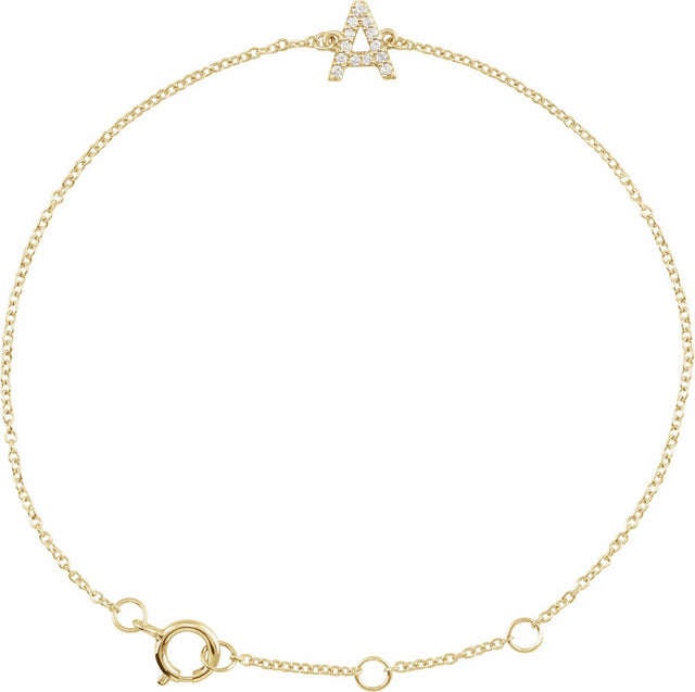 14K Yellow Gold 1/10 CTW Natural Diamond Initial A 6-7" Bracelet