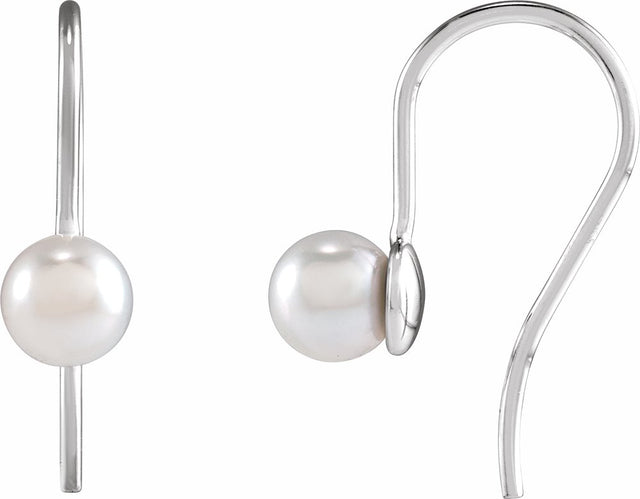 14K White Cultured White Akoya Pearl Wire Earrings