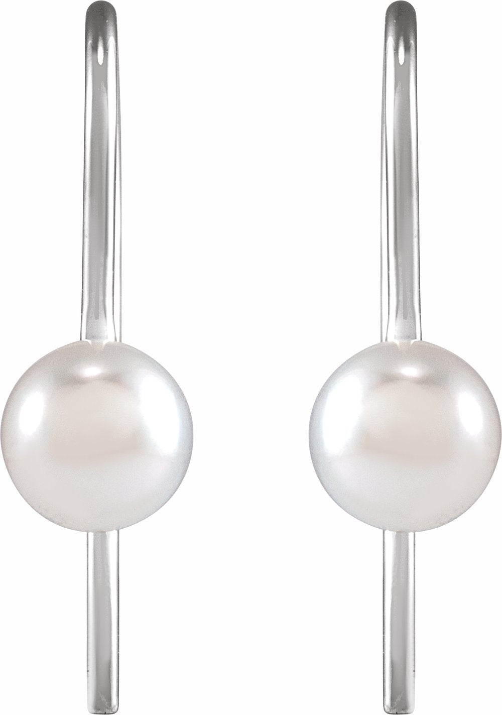 14K White Cultured White Akoya Pearl Wire Earrings