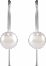 14K White Cultured White Akoya Pearl Wire Earrings