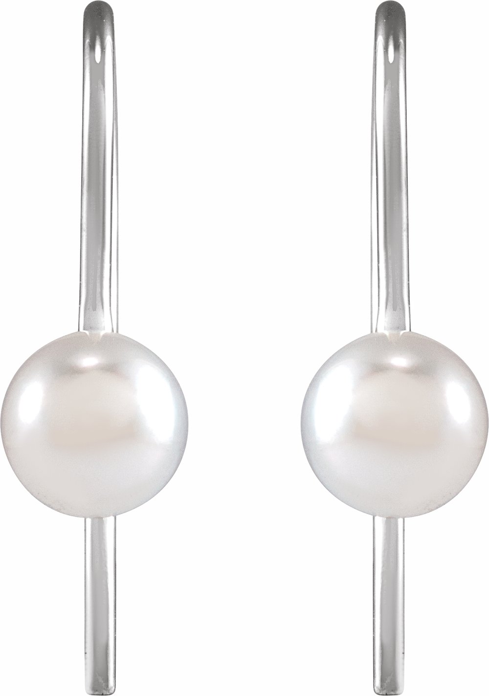 14K White Gold Cultured White Akoya Pearl Wire Earrings