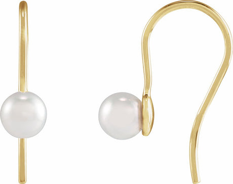 14K Yellow Gold Cultured White Akoya Pearl Wire Earrings