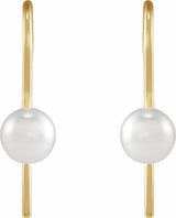 14K Yellow Gold Cultured White Akoya Pearl Wire Earrings