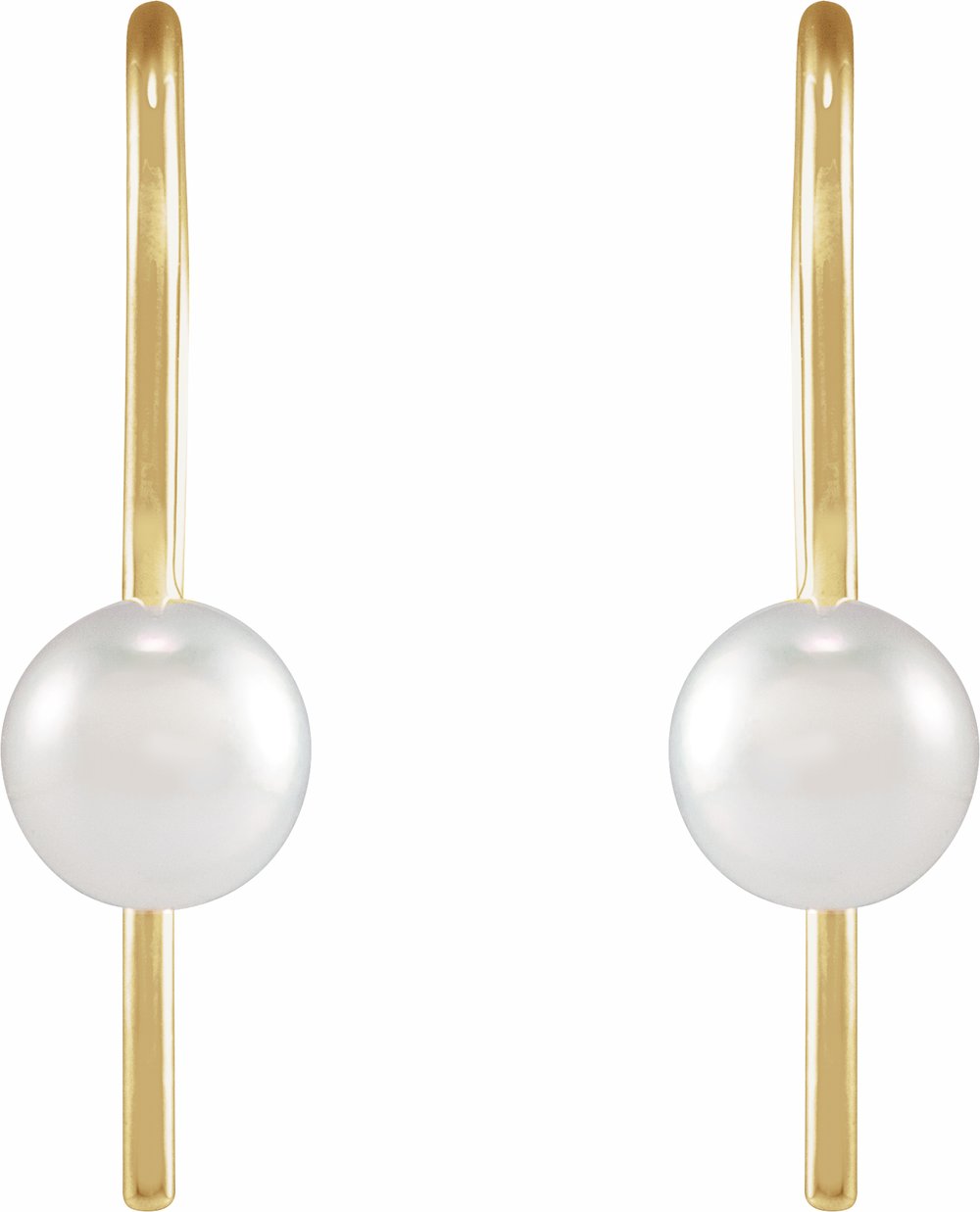 14K Yellow Gold Cultured White Akoya Pearl Wire Earrings