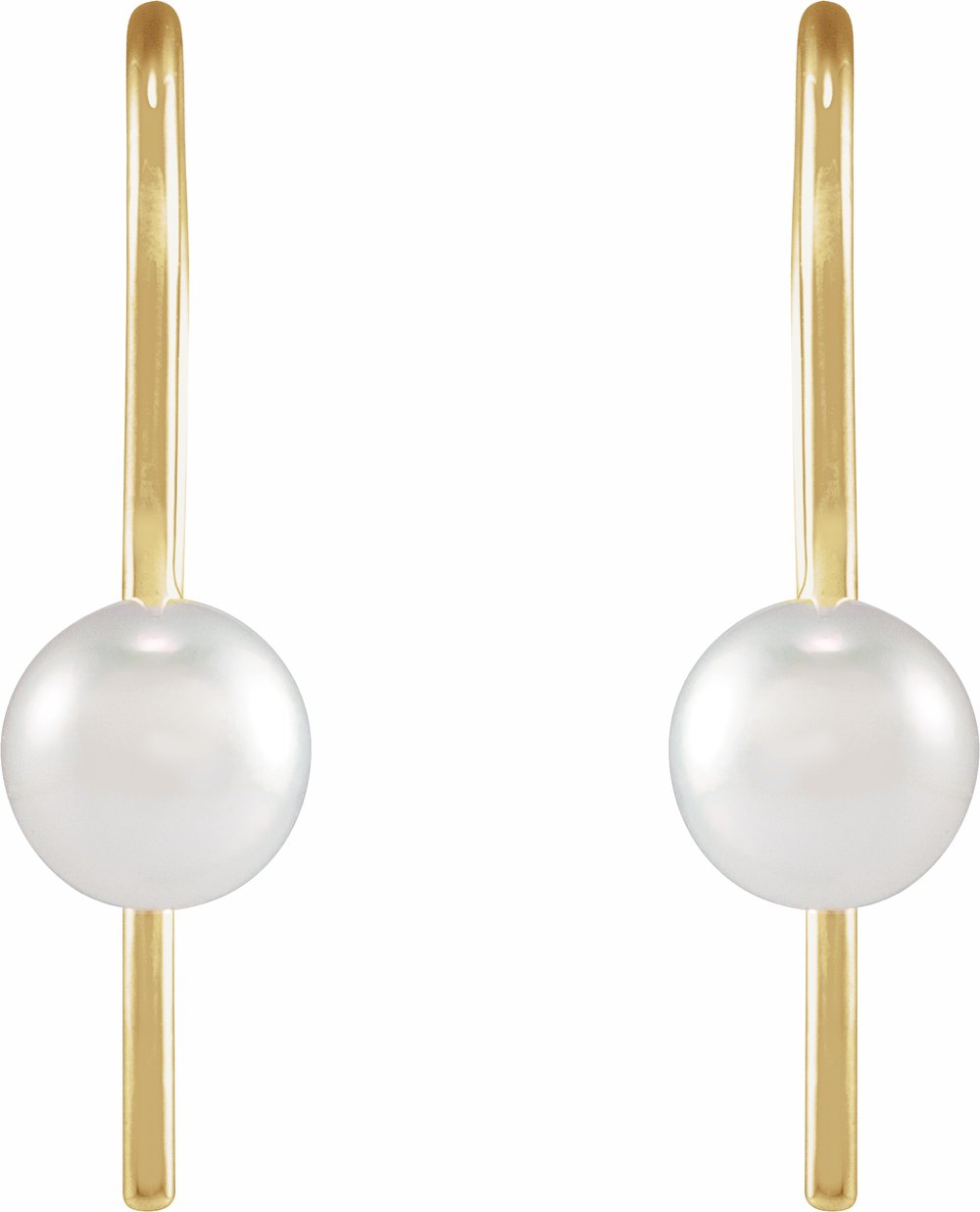 14K Yellow Cultured White Akoya Pearl Wire Earrings