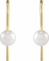 14K Yellow Cultured White Akoya Pearl Wire Earrings