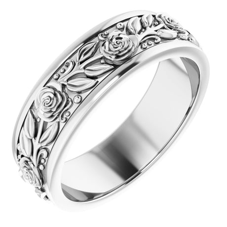 Continuum Sterling Silver 7 mm Floral Flat Band Size 11