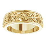 14K Yellow Gold 7 mm Floral Flat Band Size 7