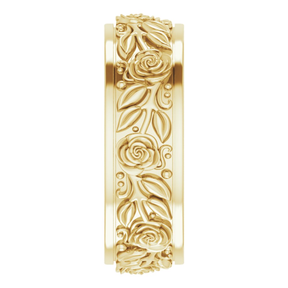 14K Yellow Gold 7 mm Floral Flat Band