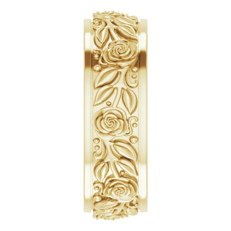 14K Yellow Gold 7 mm Floral Flat Band