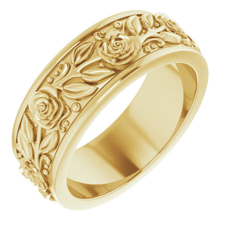 14K Yellow Gold 7 mm Floral Flat Band Size 7
