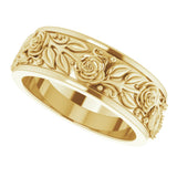 14K Yellow Gold 7 mm Floral Flat Band