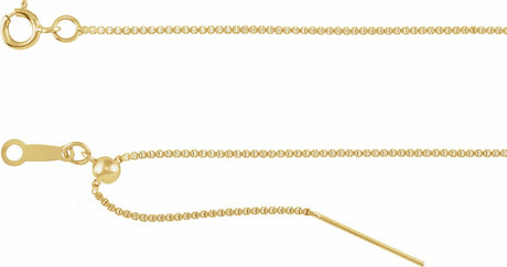 14K Yellow Gold 1 mm Adjustable Threader Box 16-22" Chain