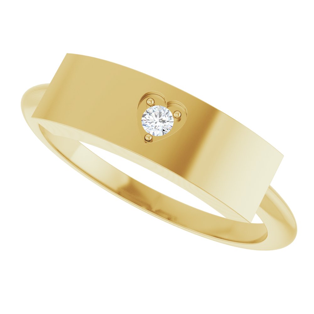 14K Yellow .03 CT Natural Diamond Engravable Heart Ring