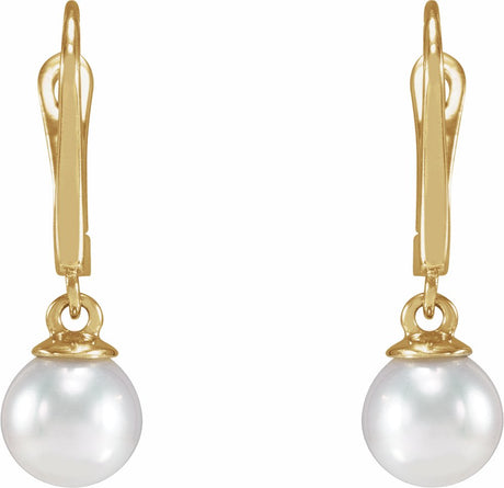 14K Yellow Gold Cultured White Freshwater Pearl Earrings