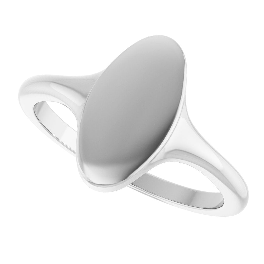 14K White 13x7 mm Oval Brushed Top Signet Ring