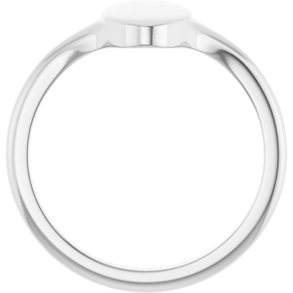 14K White 13x7 mm Oval Brushed Top Signet Ring