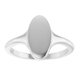 14K White 13x7 mm Oval Brushed Top Signet Ring