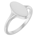 14K White 13x7 mm Oval Brushed Top Signet Ring