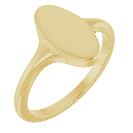 14K Yellow 13x7 mm Oval Brushed Top Signet Ring