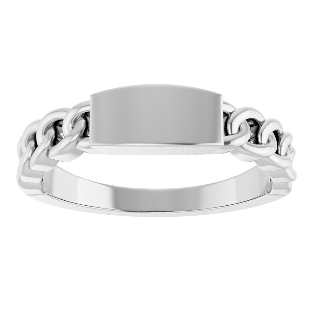 14K White Engravable Chain Link Ring