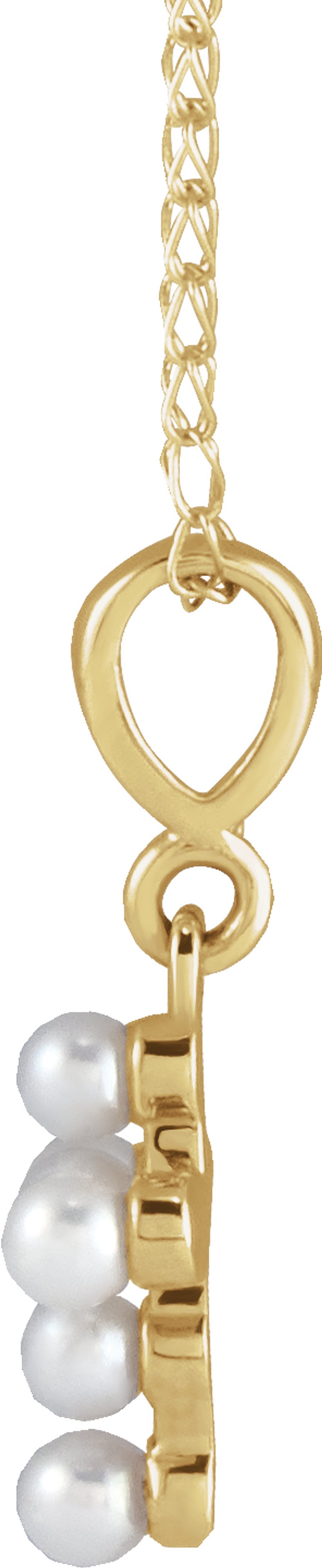 14K Yellow Gold Cultured White Seed Pearl Youth Cross 16" Necklace