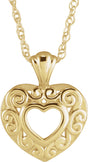 14K Yellow Gold 12.9x10.1 mm Pierced Heart 14" Necklace