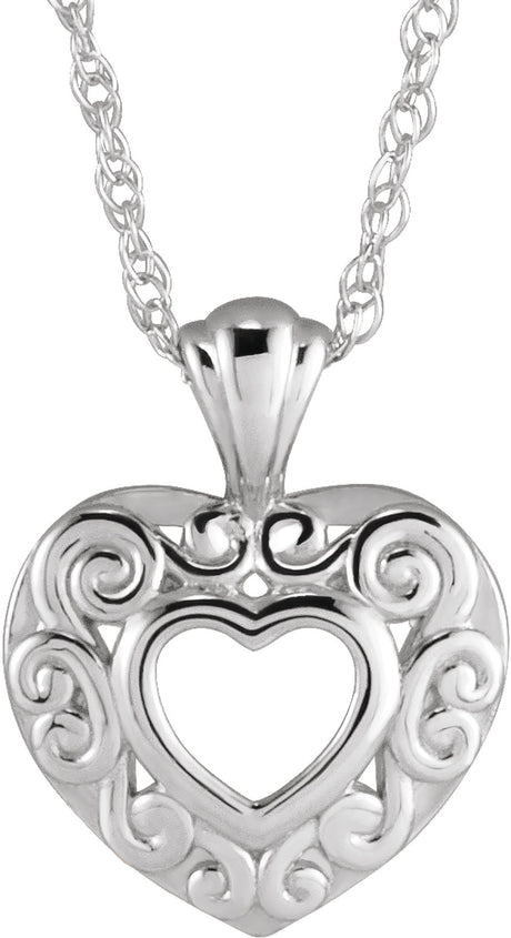 14K White Gold 12.9x10.1 mm Pierced Heart 14" Necklace