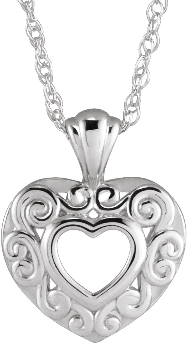 14K White Gold 12.9x10.1 mm Pierced Heart 14" Necklace