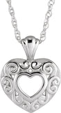14K White Gold 12.9x10.1 mm Pierced Heart 14" Necklace