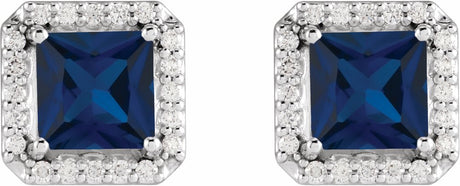 14K White Gold 5x5 mm Lab-Grown Blue Sapphire 1/6 CTW Natural Diamond Halo-Style Earrings