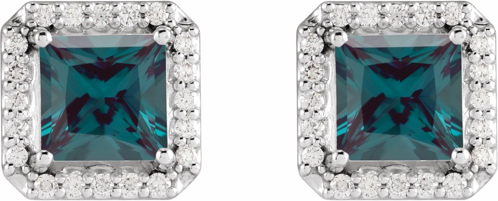 14K White Lab-Grown Alexandrite & .08 CTW Natural Diamond Halo-Style Earrings