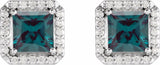 14K White Lab-Grown Alexandrite & .08 CTW Natural Diamond Halo-Style Earrings