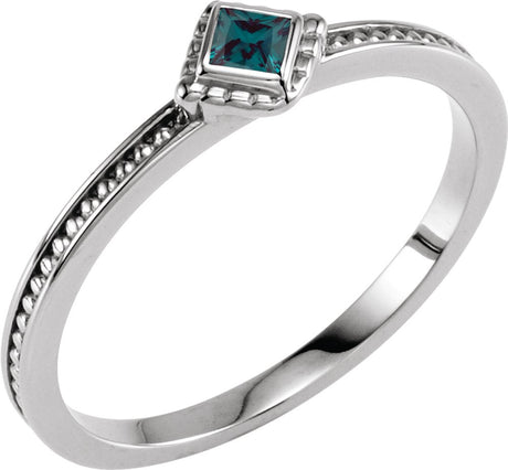 14K White Gold Lab-Grown Alexandrite Family Stackable Ring