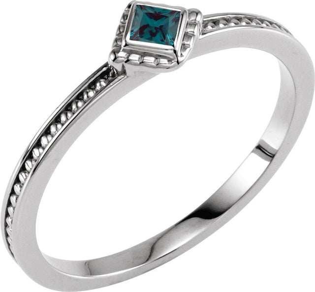 14K White Gold Lab-Grown Alexandrite Family Stackable Ring