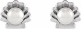 Sterling Silver Cultured White Seed Pearl Shell Earrings