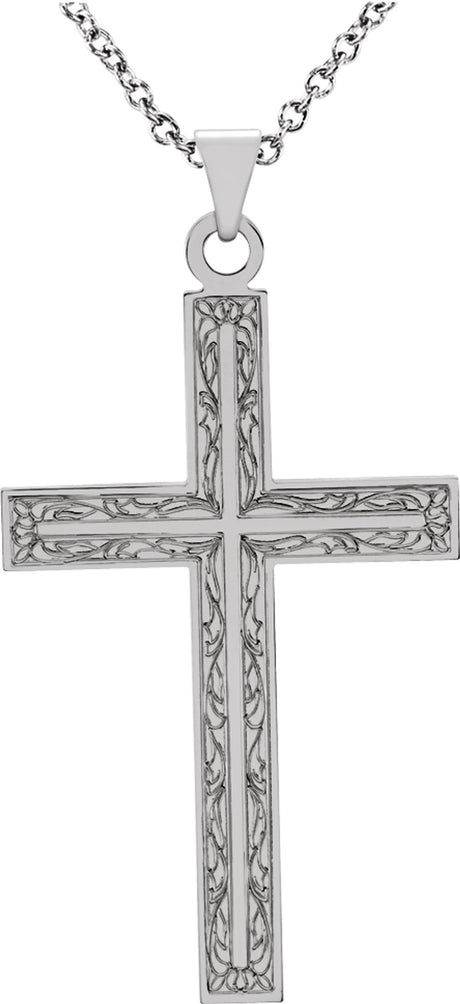 14K White 30.5x18 mm Cross 18" Necklace  