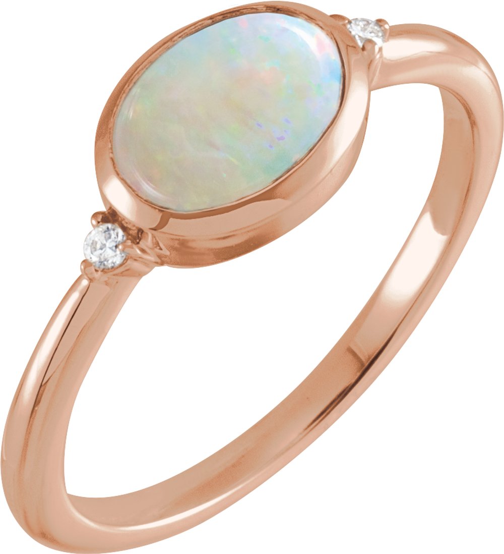 14K Rose Natural Ethiopian Opal & .03 CTW Natural Diamond Ring