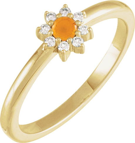 14K Yellow Natural Citrine & .07 CTW Natural Diamond Halo-Style Ring 