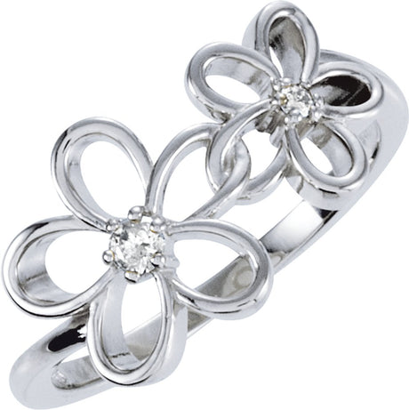 Sterling Silver .07 CTW Natural Diamond Floral Ring 