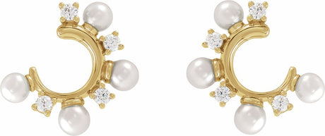 14K Yellow Cultured White Freshwater Pearl & 1/3 CTW Natural Diamond Hoop Earrings