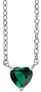 14K White Gold Lab-Grown Emerald Heart 16-18" Necklace