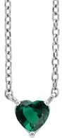 14K White Gold Lab-Grown Emerald Heart 16-18" Necklace