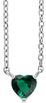 14K White Gold Lab-Grown Emerald Heart 16-18" Necklace
